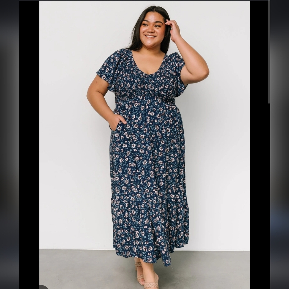 NWT Baltic Born Joanie Smocked Maxi Dress In Ditsy Blue Floral Tiered Ruffle Hem